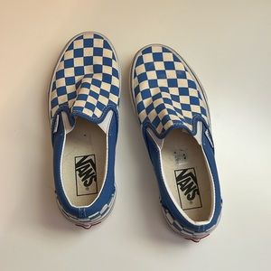 blue checked vans slides